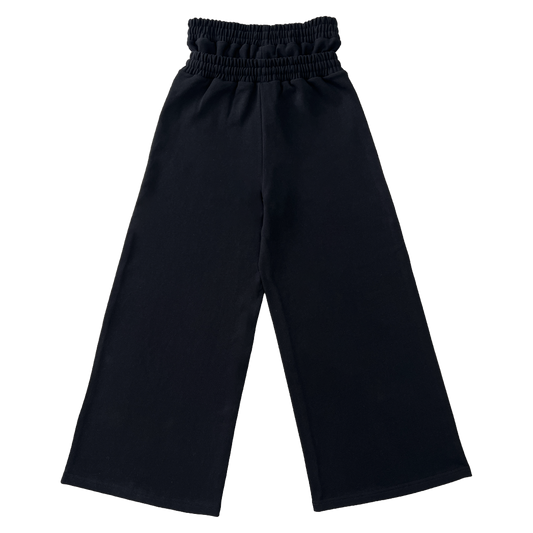 Market Crash Streetwear Double Waisted Sweatpants Wide Leg French Terry 420GSM Black Cotton