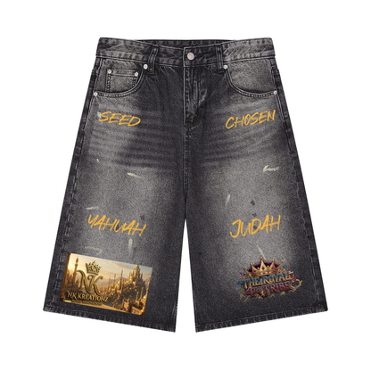 Nu Kingdom Kreationz & Apparel Men’s Vintage Wash Wide Leg Denim Shorts