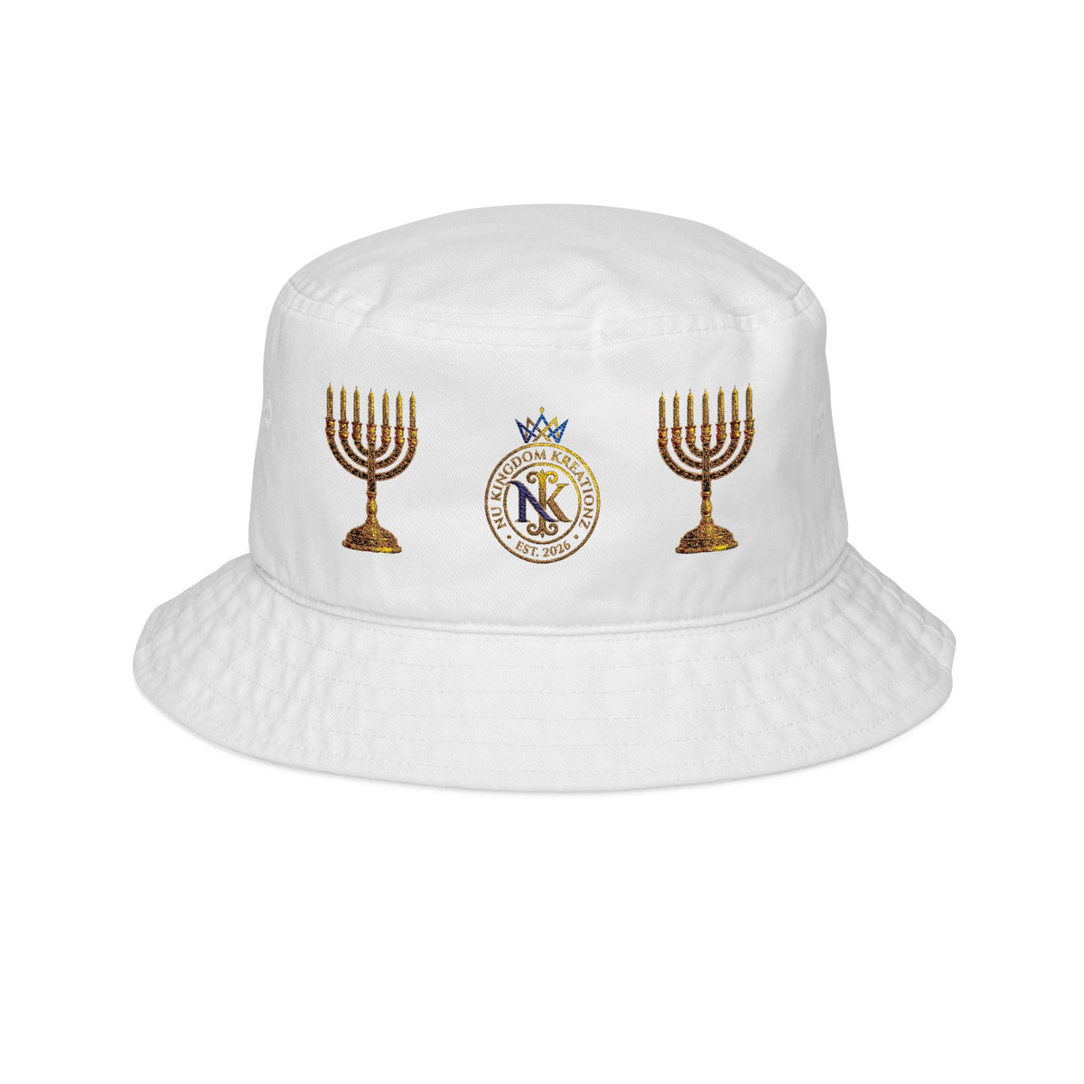 Nu Kingdom Kreationz & Apparel  Menorah Bucket Hat — Hanukkah Dreidel & Menorah Embroidered Hat