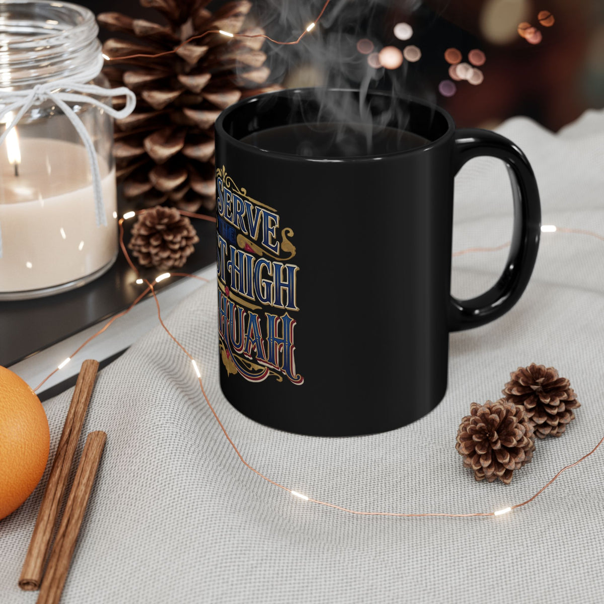 We Serve Most High Yahuah Black Coffee Mug — Inspirational Faith Gift (11oz, 15oz)