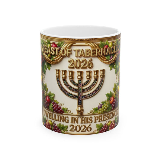 Feast of Tabernacles 2026 Ceramic Mug — 'Dwelling in His Presence' Menorah Design