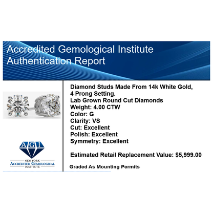 Diamond Stud Earrings in 14K White or Yellow Gold - G Color VS Clarity