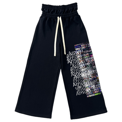 Market Crash Streetwear Double Waisted Sweatpants Wide Leg French Terry 420GSM Black Cotton